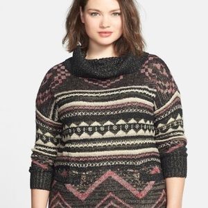 Lucky Brand XL Cowl Neck Geometric Sweater